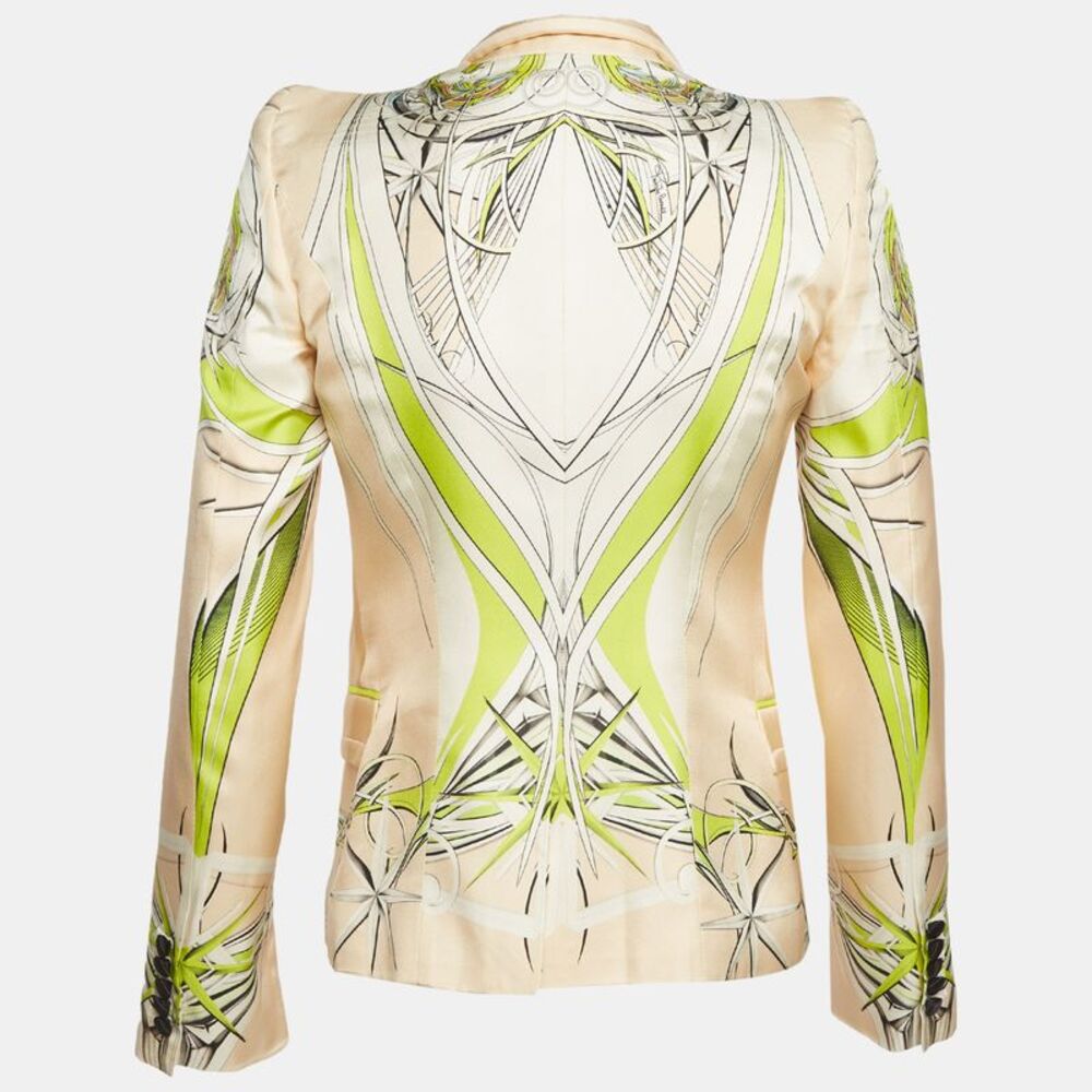 Roberto Cavalli Light Orange Abstract Print Satin Regular Fit Blazer S - Picture 2 of 6